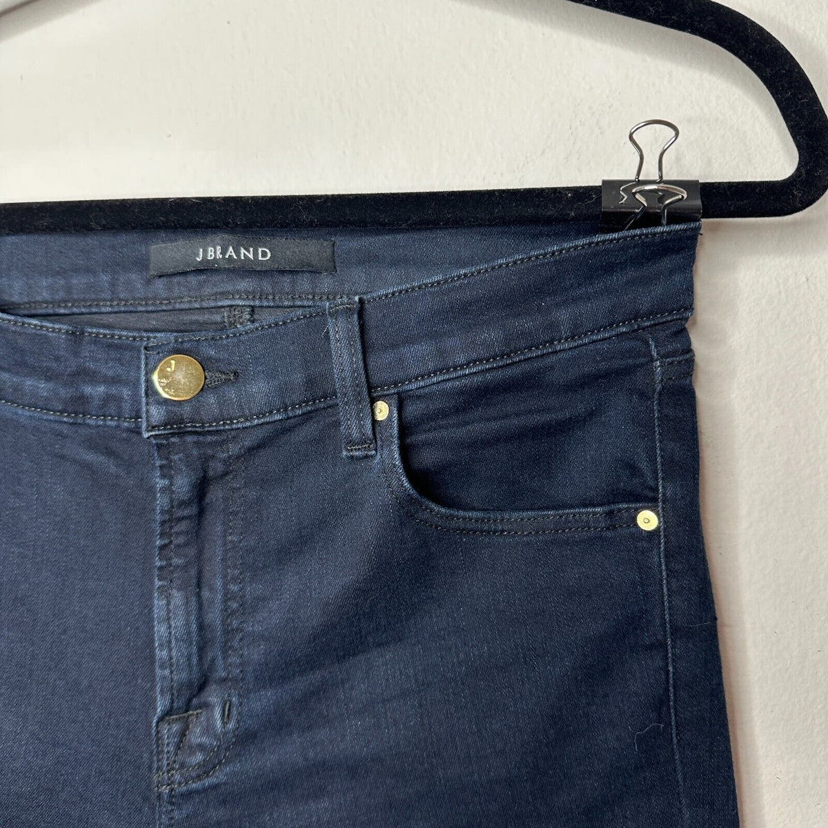 J Brand Crop Raw Hem Mid Rise Super Skinny Dark Blue Mercy Distressed Jeans 27