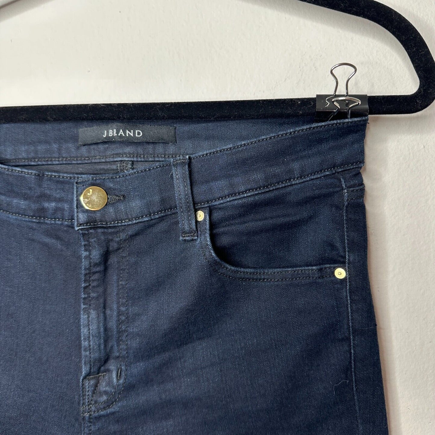 J Brand Crop Raw Hem Mid Rise Super Skinny Dark Blue Mercy Distressed Jeans 27