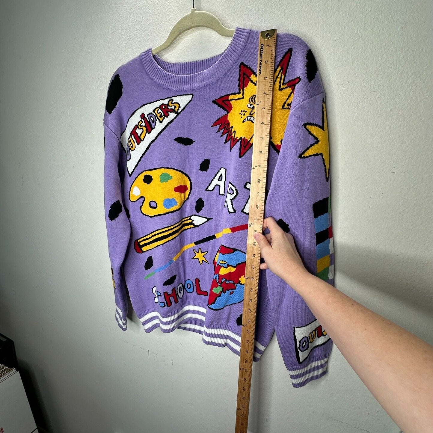 Outsiders Division Unique Purple Multi-Color Art School Graphic Sweatshirt Med