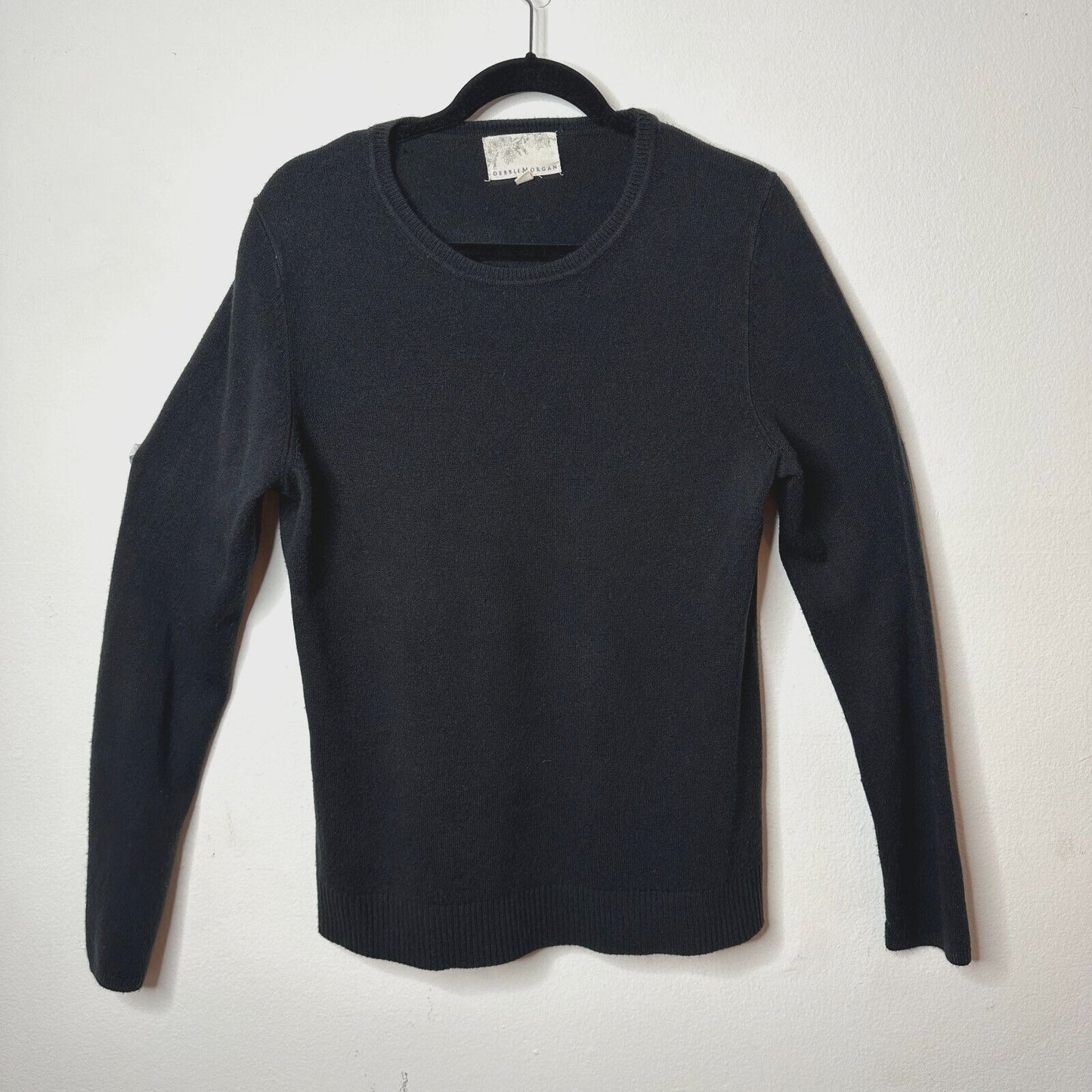 Debbie Morgan Solid Black Round Neck Long Sleeve Banded Waist Sweater L