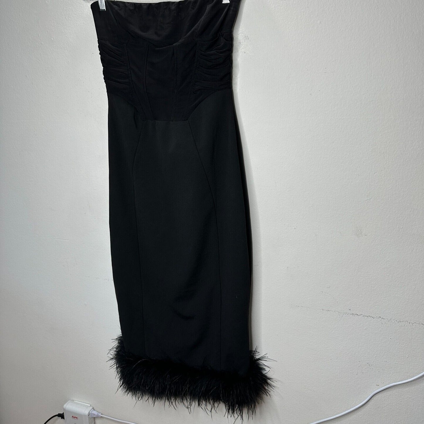 Klesis Black Kori Strapless Midi Feathered Bottom Boned Corset Zip Back Large