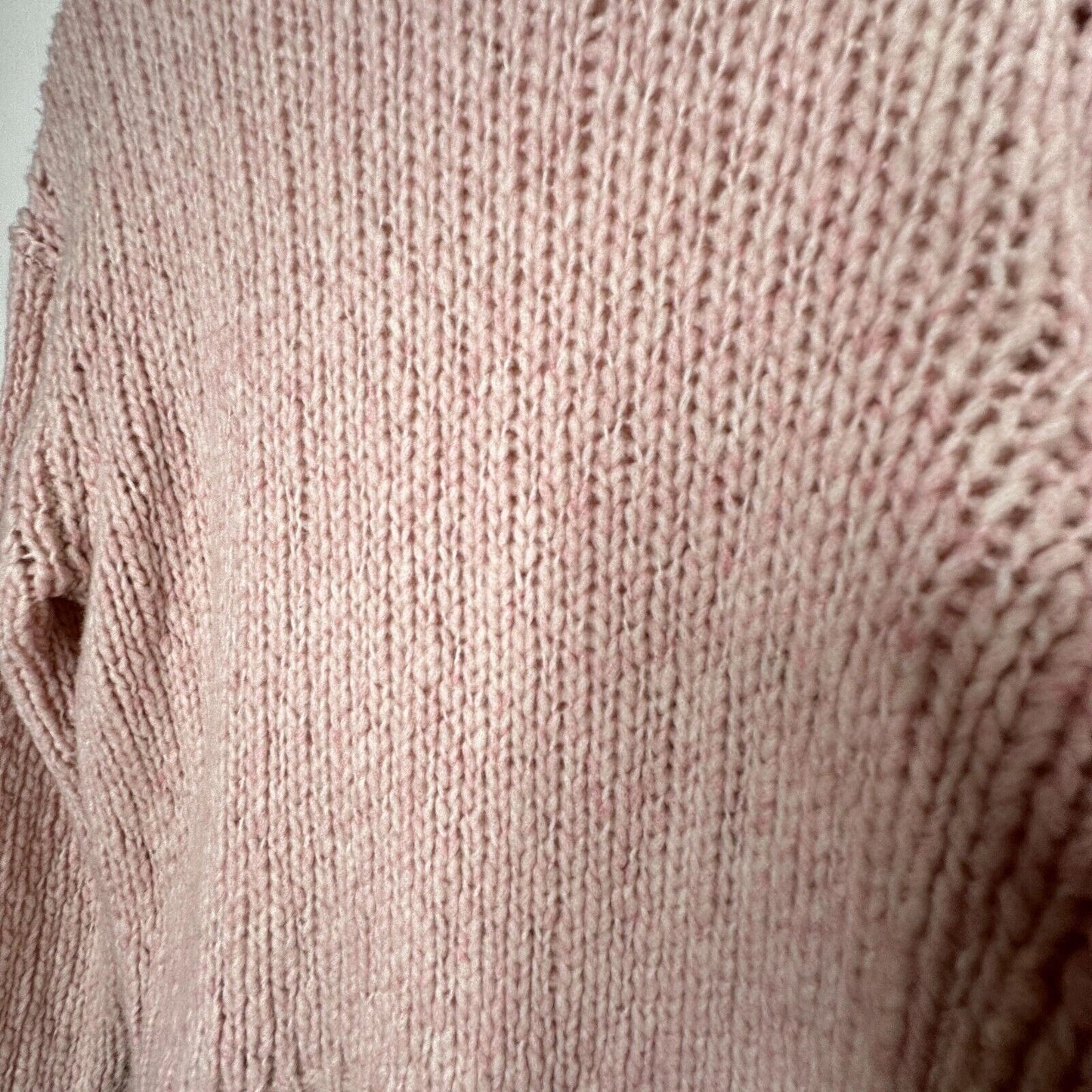 360 Cashmere Abbot Pale Rose Pink Loose Knit Crew Neck Band Cuff Neck Sweater S