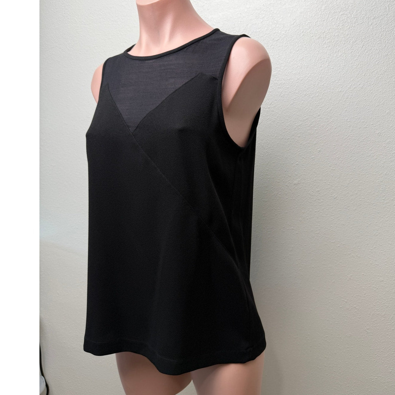 Tibi Black Mixed Media Sheer Sleeveless Back Zip Top US 4
