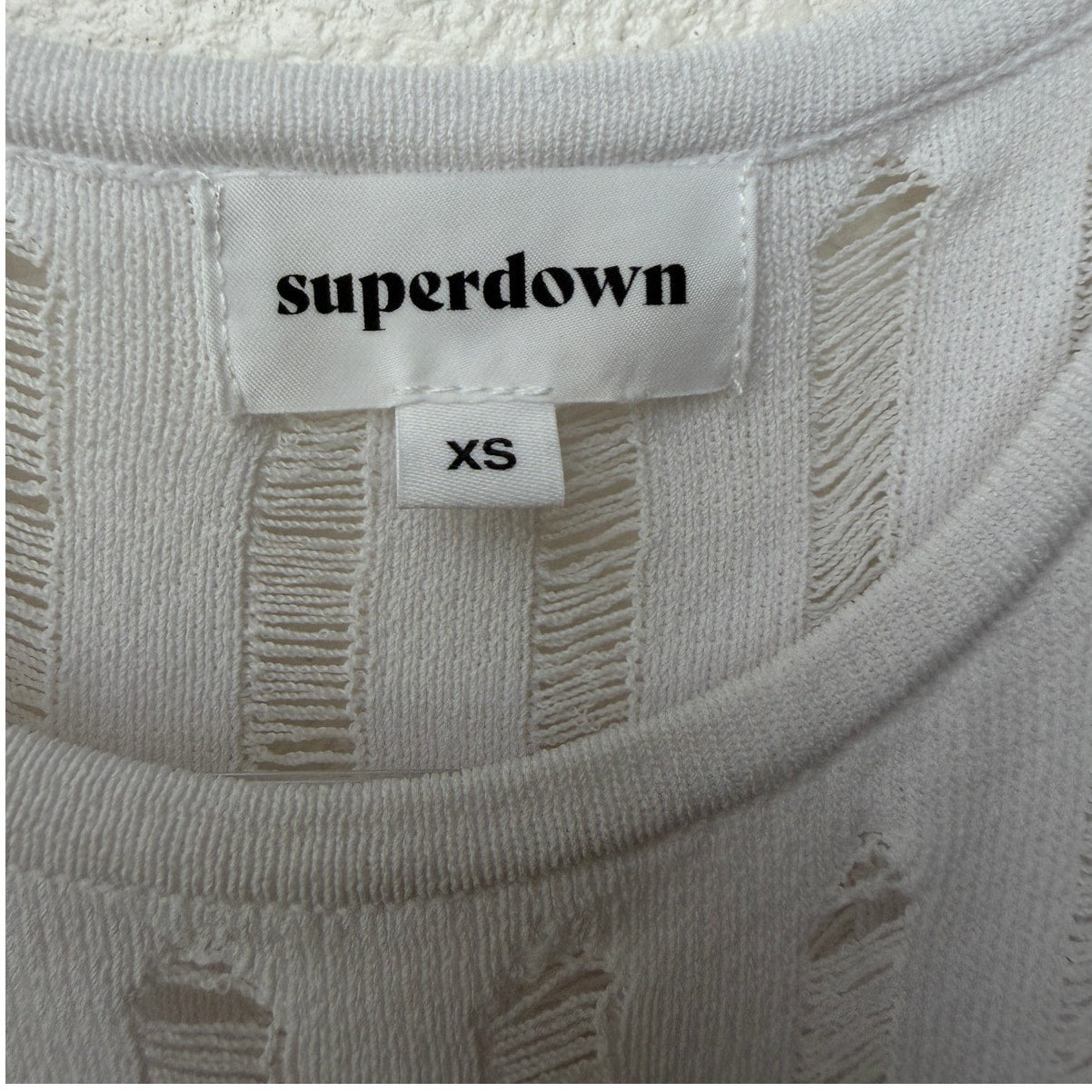 Superdown White Distressed Stripe Knit Sleeveless Cover Up Dress XS
