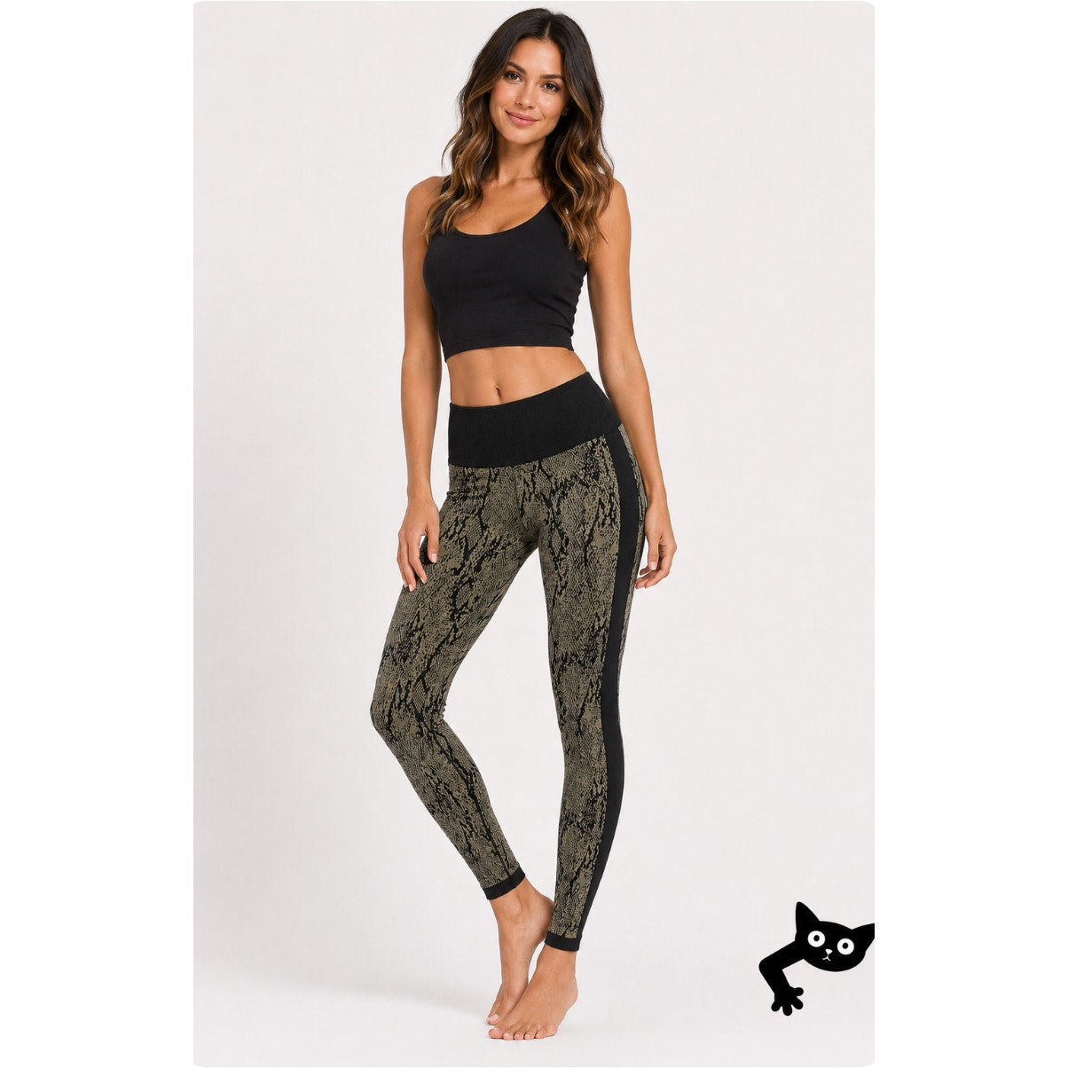 Fabletics Black & Gold Snake Print Ankle Leggings Wide Black Waistband S
