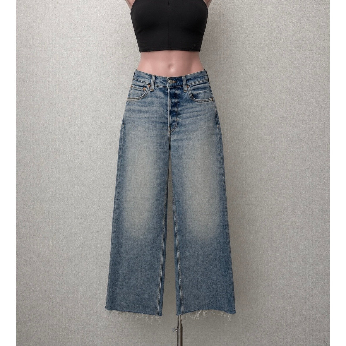 RE/DONE Blue High Rise Wide Leg Crop Jeans Women's 26