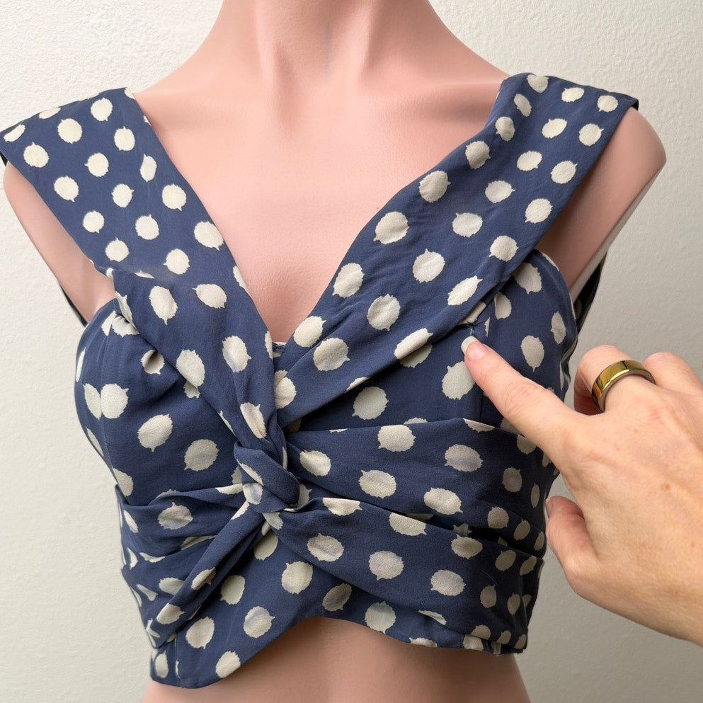 Johanna Ortiz Magritte Silk Polka Dot Knot Front Crop Top Size S