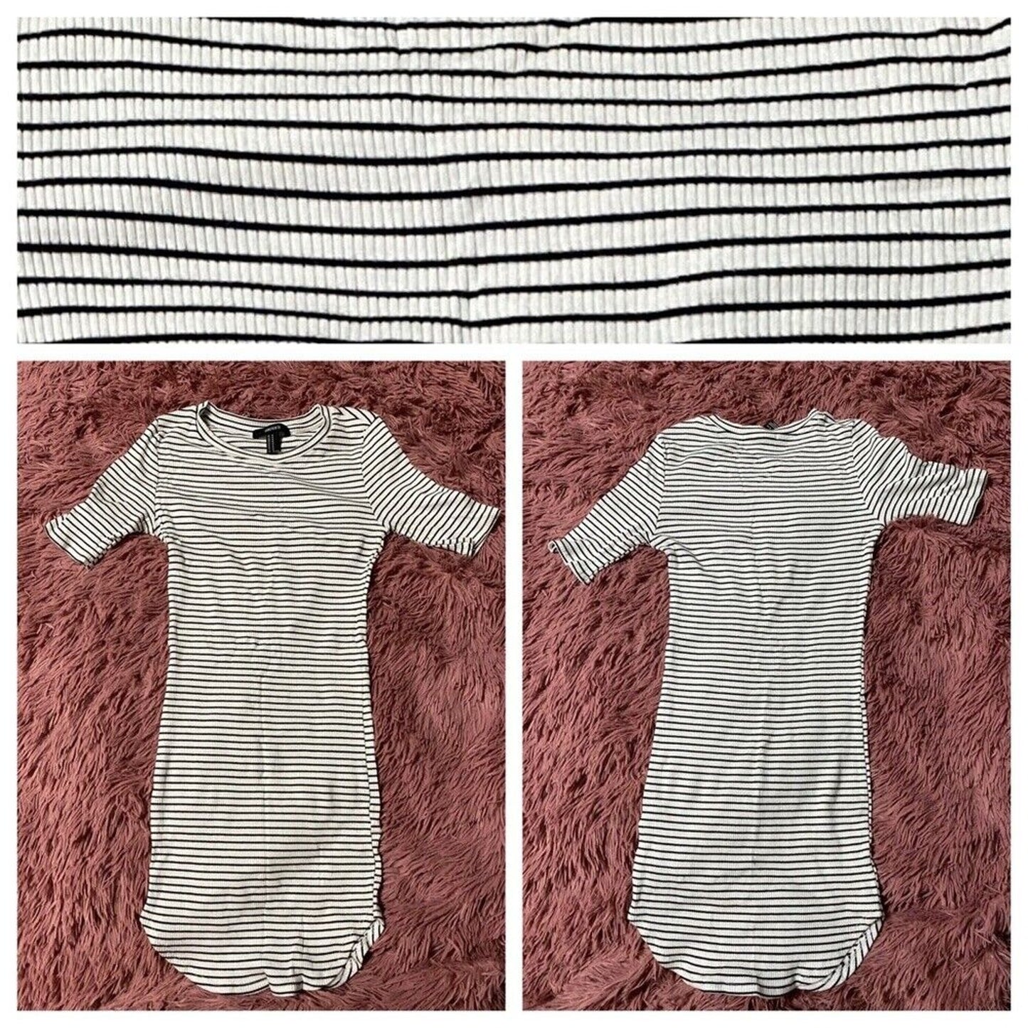 Forever 21 White & Black Striped Stretchy Short Sleeve T Shirt Bodycon Dress M