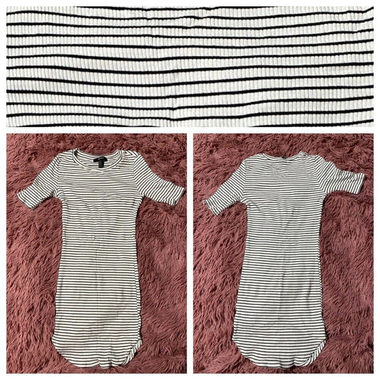 Forever 21 White & Black Striped Stretchy Short Sleeve T Shirt Bodycon Dress M