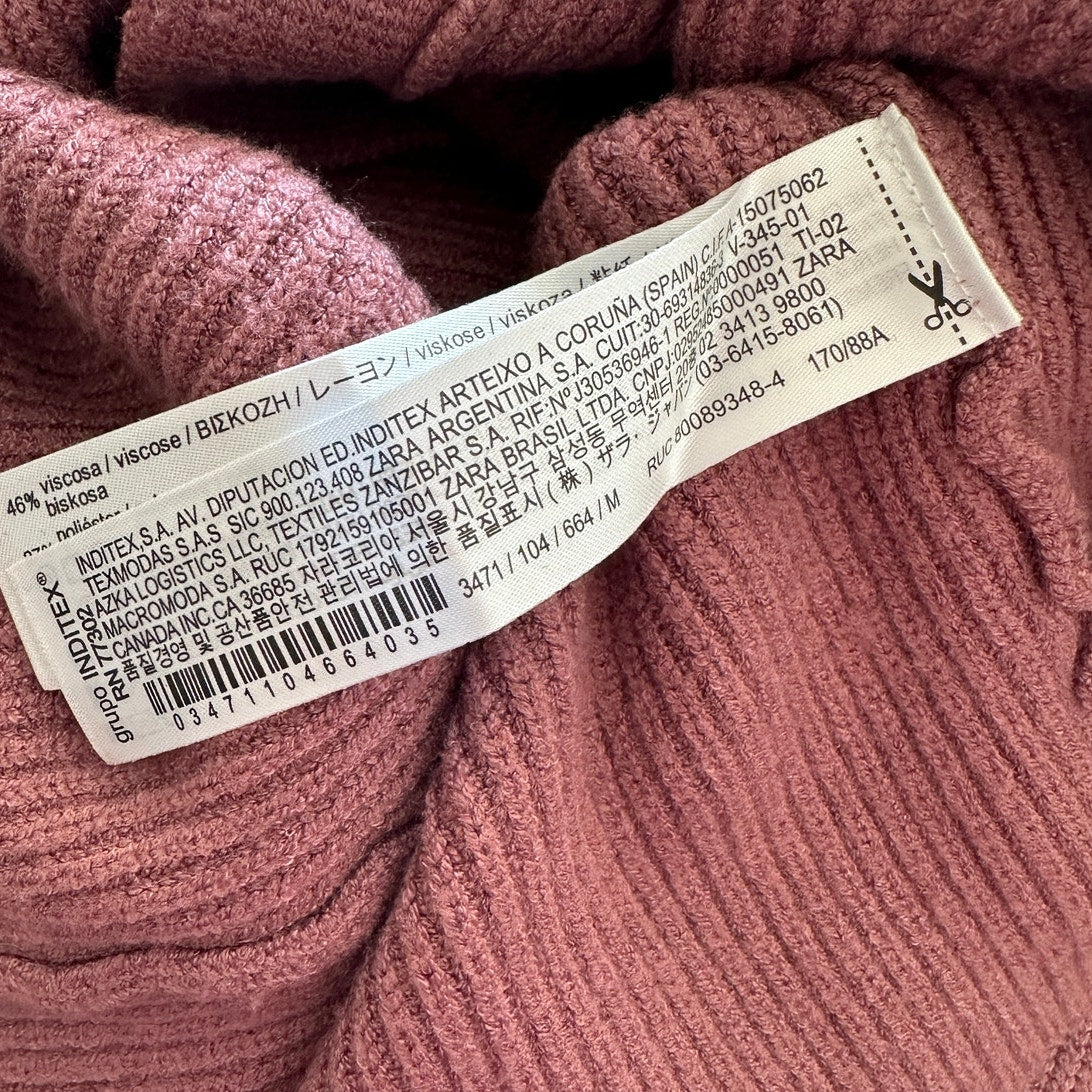 ZARA Mauve Balloon Sleeve V-Neck Cropped Button Chunky Knit Cardigan Sweater M