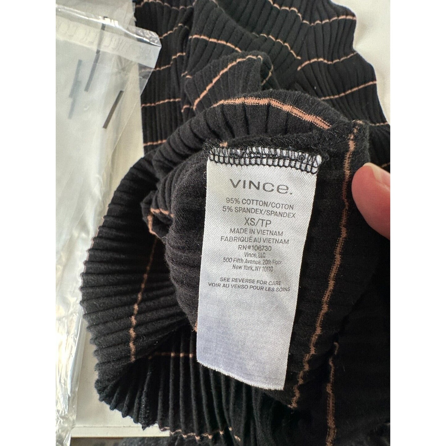 Vince Casual Black With Tan Stripe Ribbed Knit Turtleneck Long Sleeve Sweater XS