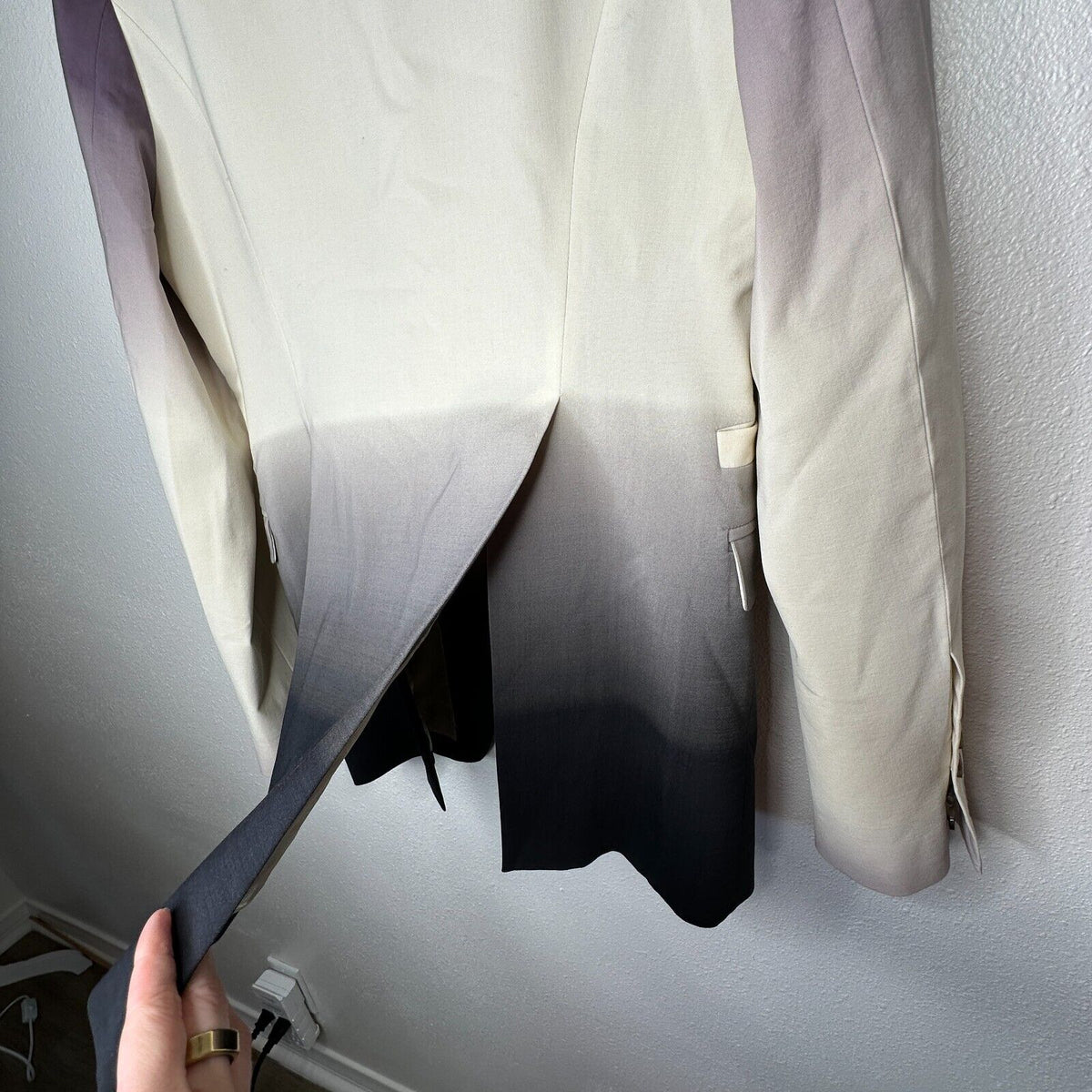 Rick Owens Cream Slim Fit Degrade Black Eggplant Virgin Wool Blazer Jacket 38