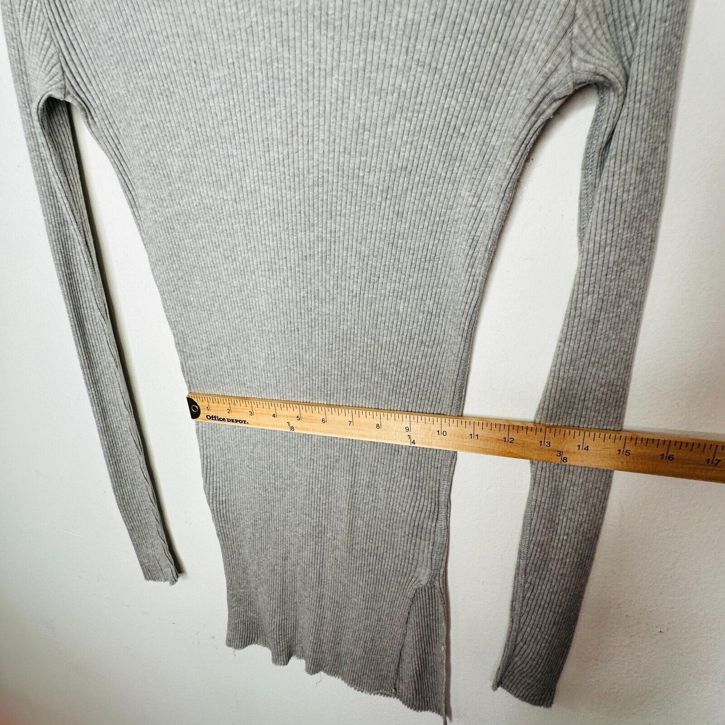 Helmut Lang Gray Turtleneck Long Sleeve Ribbed Knit Mini Dress Longline Top Med