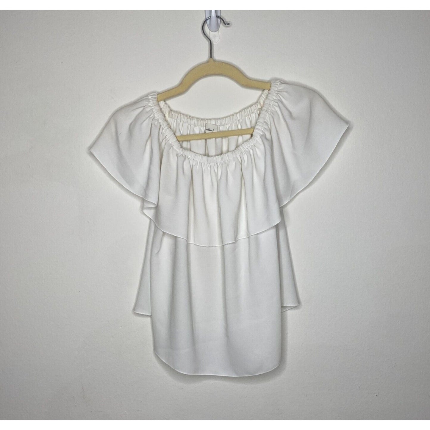 Aritzia Wilfred Silk Promener Off Shoulder Flowy Ruffle Blouse Off White Small