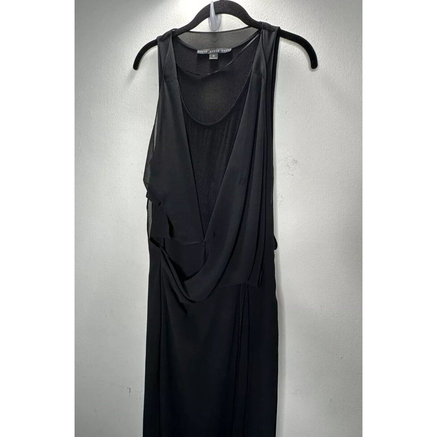 Hyfve Black Draped Sleeveless Faux Wrap Midi Dress Med