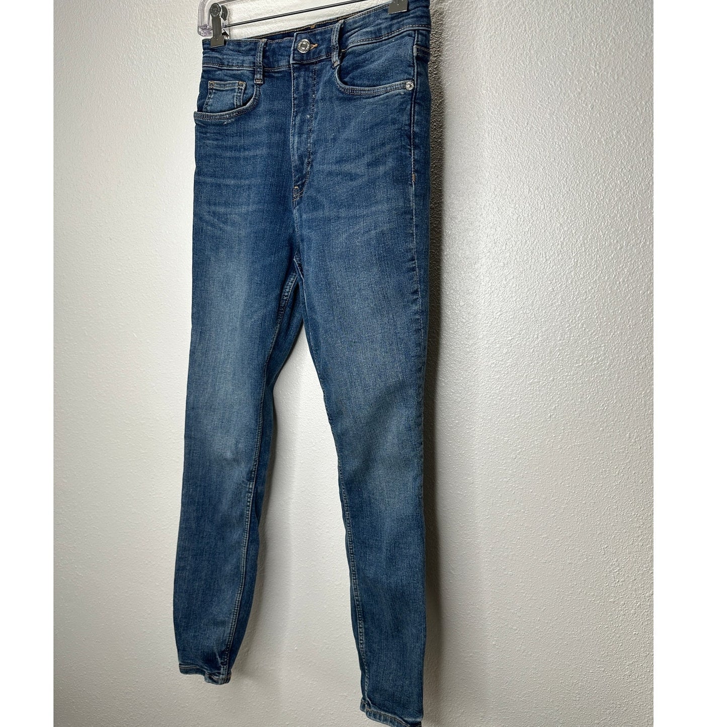 Zara Dark Medium Blue Wash High Waist Skinny Jeans 6