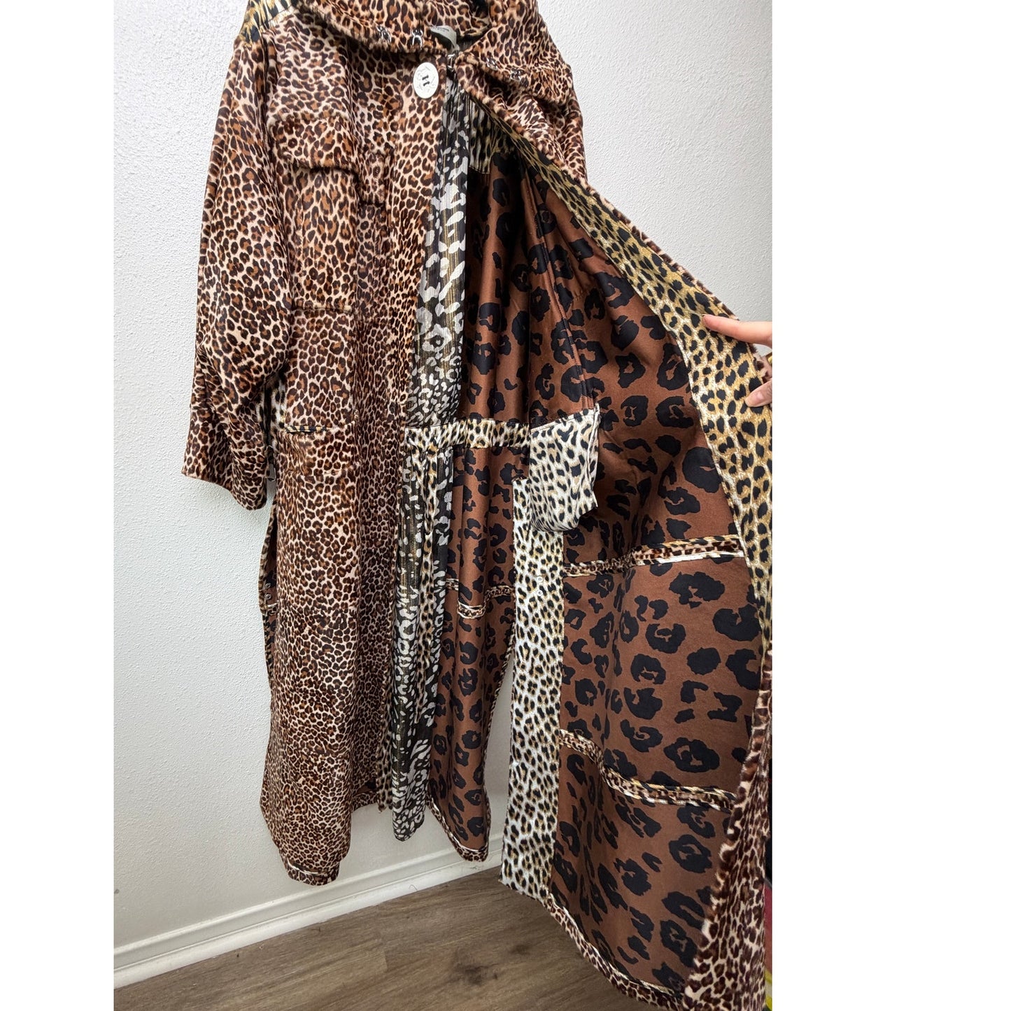 Alexx Brown Leopard Calf Hair Maxi Coat Women's US L/XL