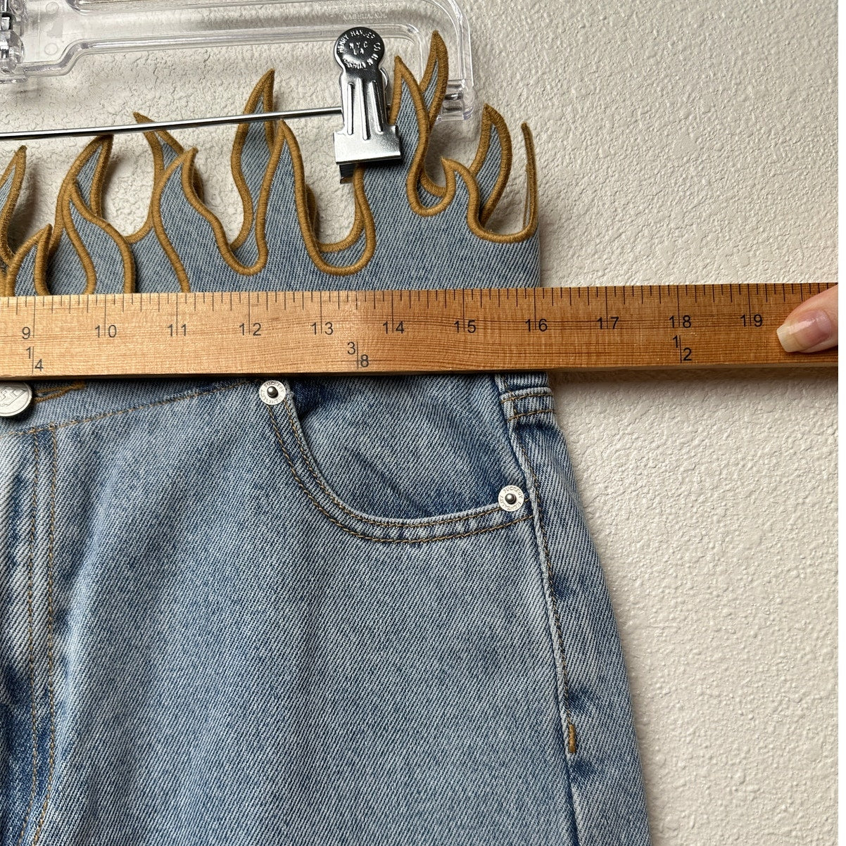 NWOT FUCKBOY MENTALITY Hot Flame Day Jeans Light Wash Gold Mens 36x32