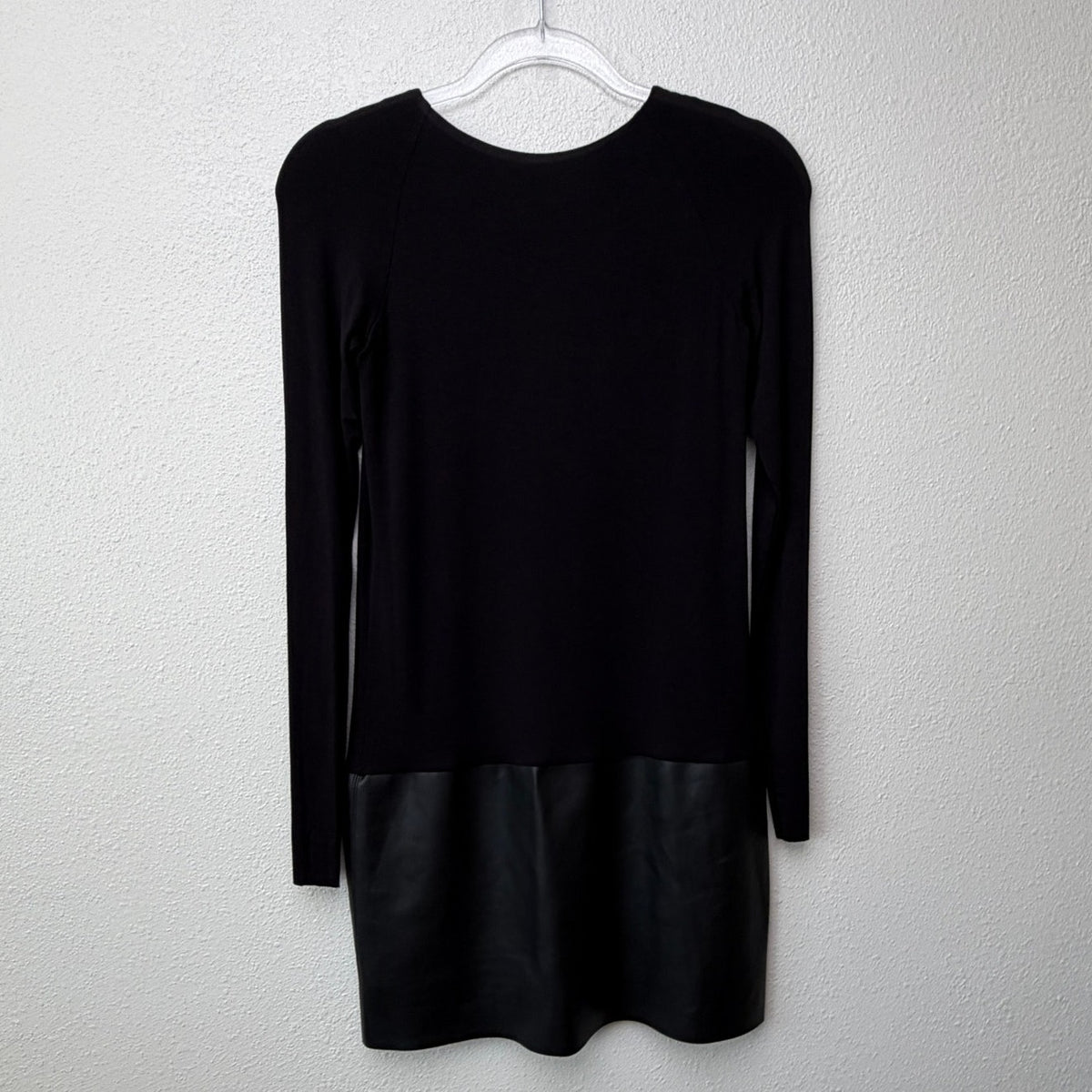 Bailey 44 Black Faux Leather Hem Long Sleeve Mini Dress Women's US XS