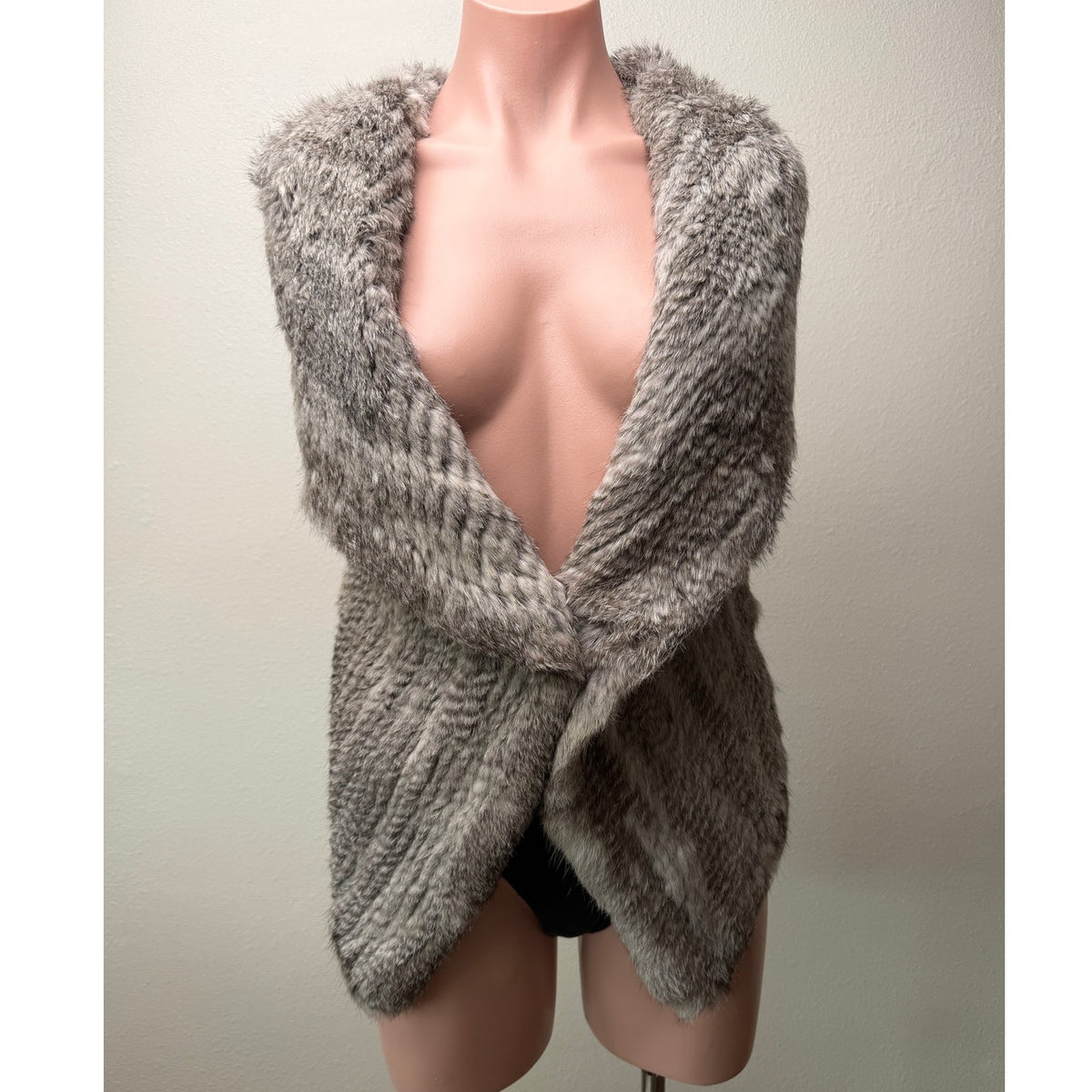 Yves Salomon Gray Rabbit Fur Drape Vest Women FR 34