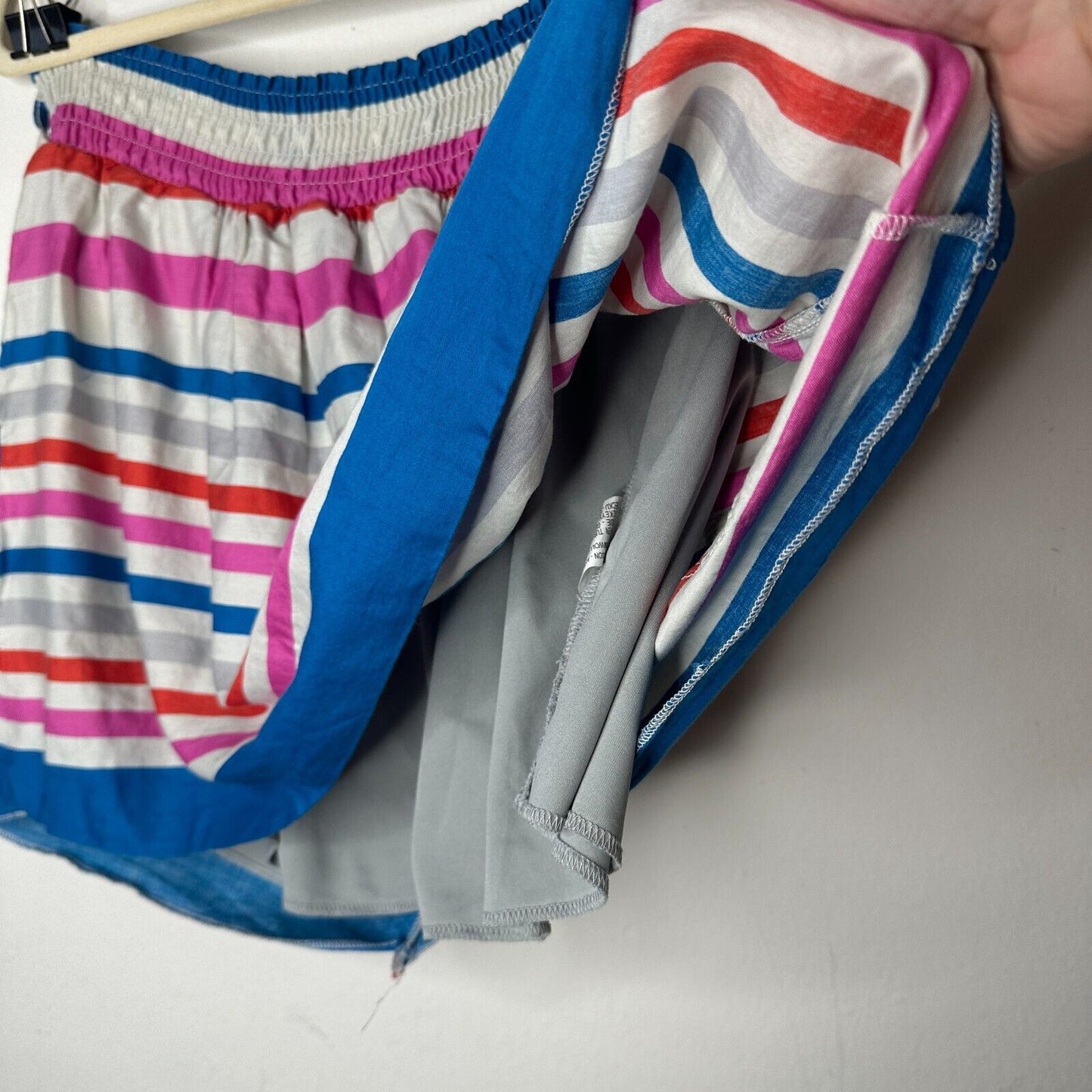 Nautical Blue Pink White Gray Stripe Button Front Patch Pockets Mini Skirt Small