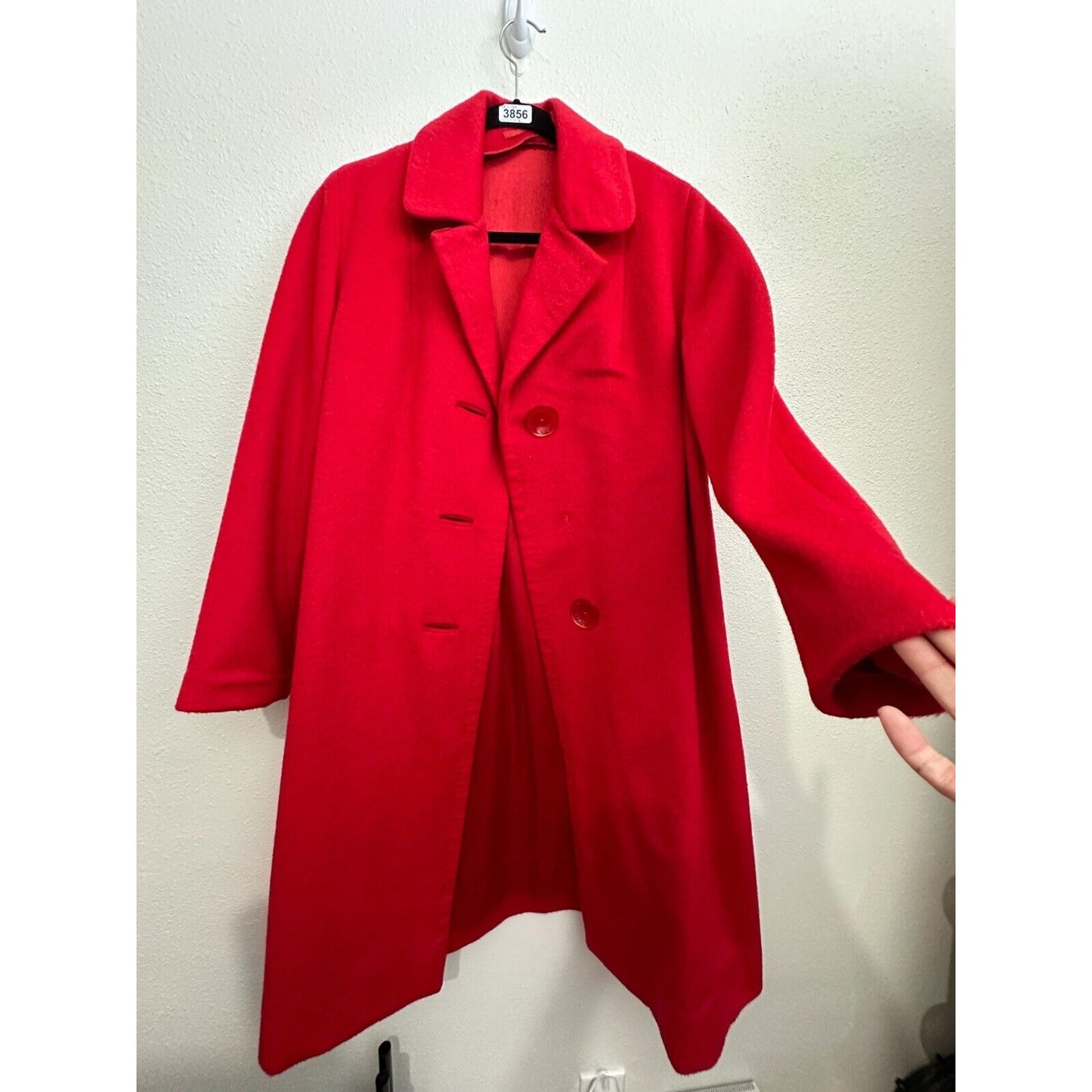 Red Oversized Felt Long Sleeve Single Button Heavy Long Line Jacket Large