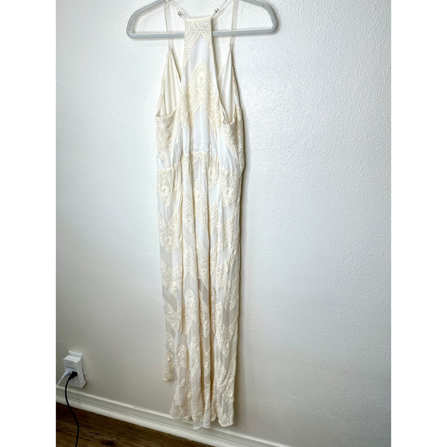 Lavender Brown Cream Willow Ruffle Embroidered Tulip Midi Dress L