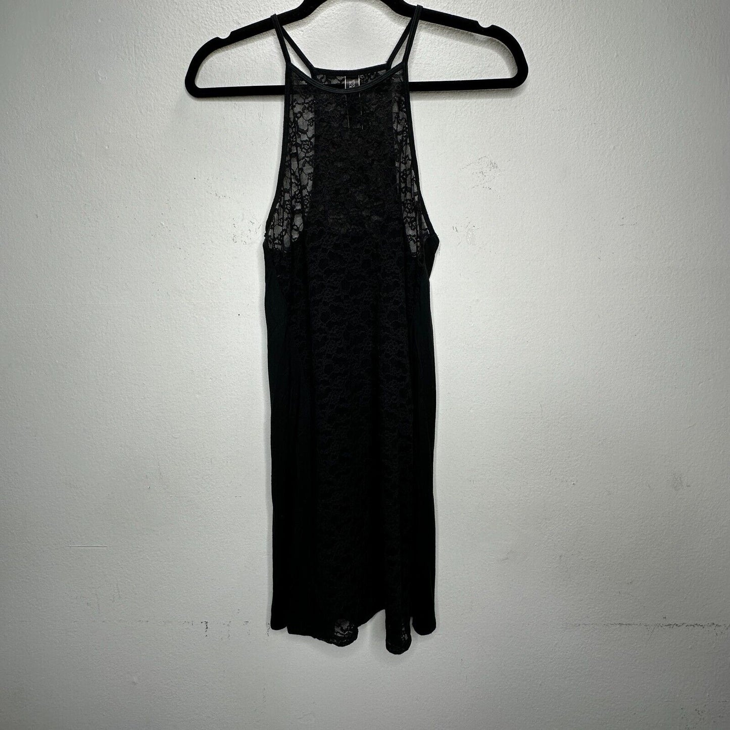 Victoria Secret Black High Neck Tank Spaghetti Strap Sleeveless Lace Nighty S