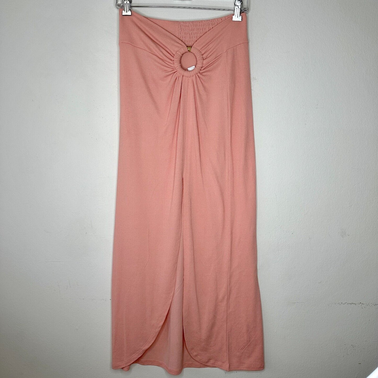 NWT Topshop Peachy Gather Maxi Skirt Bamboo O-Ring Slit Front Smocked Back 4 / 6
