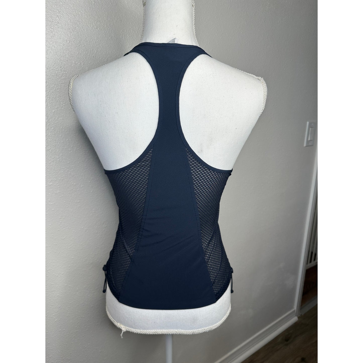 Athleta Navy Blue Mesh Racerback Tank Top XXS – Adjustable Sides Activewear