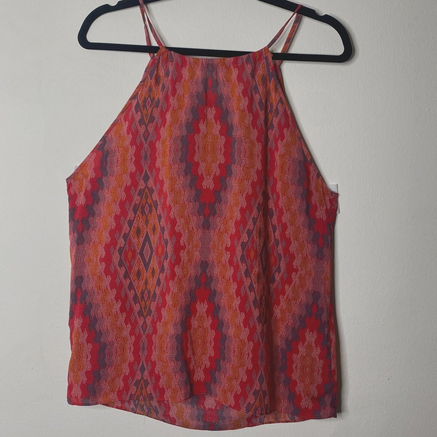 Allison Joy Alina Halter Firebrick Red Orange & Gray Aztec Sleeveless Top XS