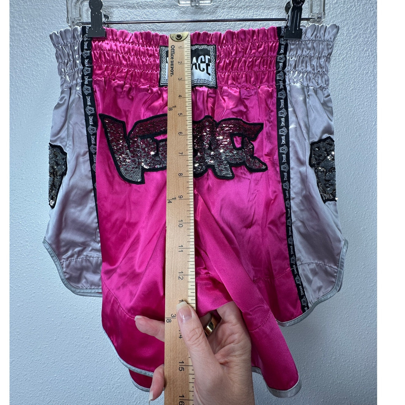 Versace Muay Thai Boxing Shorts Pink Silver Versace Medusa Patch 50 / L
