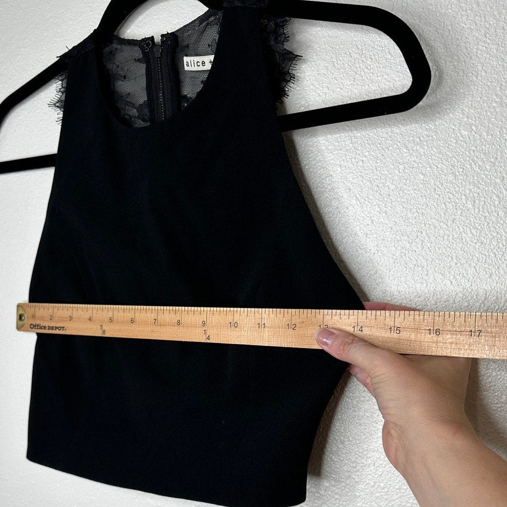 Alice + Olivia Crepe de Chine Black Lace Going Out Crop Top 0