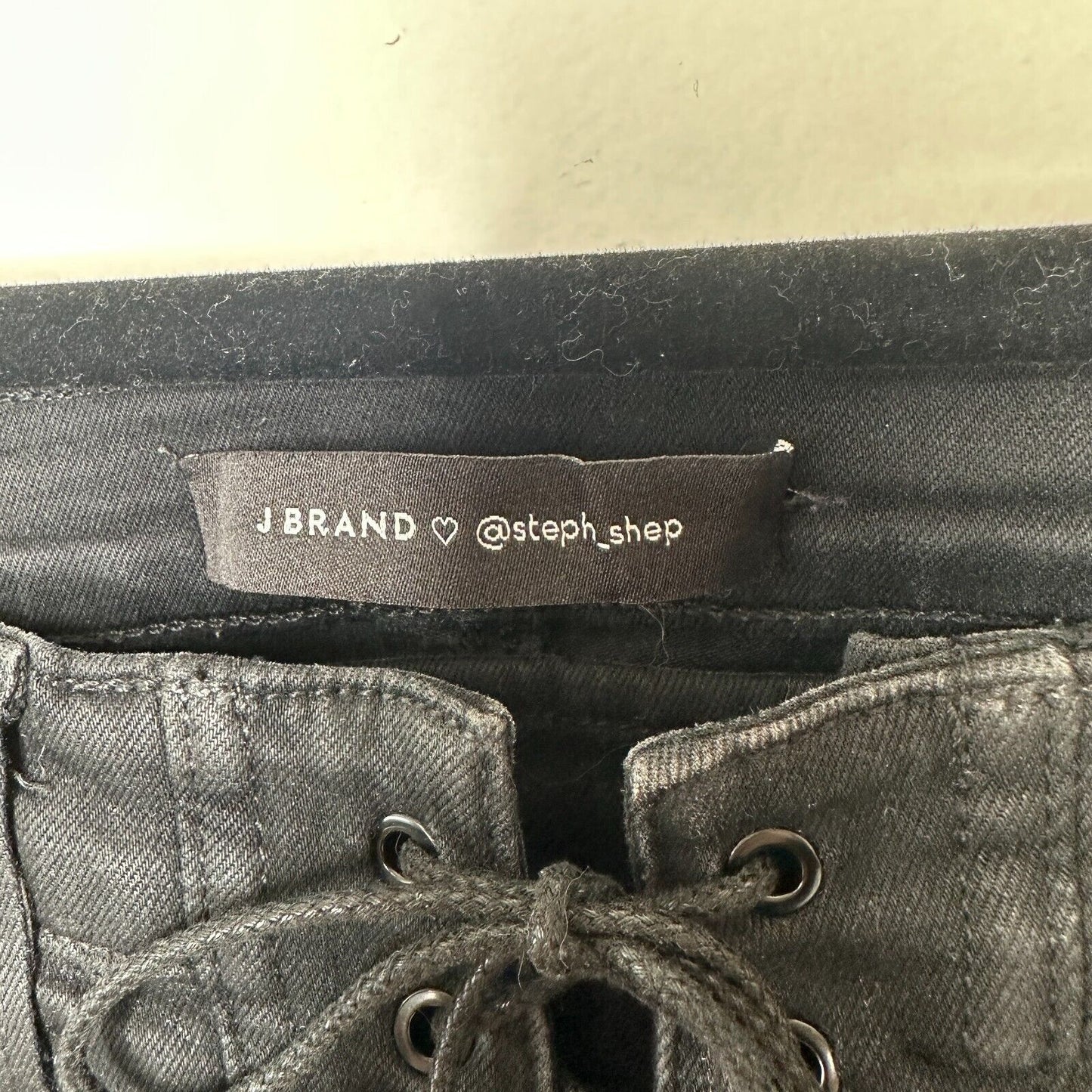 J Brand Steph Shep Charcoal Black High-Rise Laced Up Skinny Jean Vendetta 25
