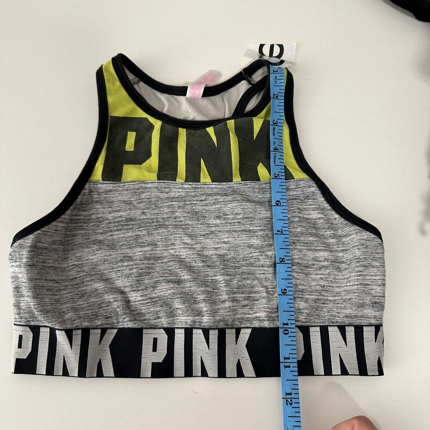 Victoria Secret Pink Gray White Yellow Black Logo Racerback Sports Bra S