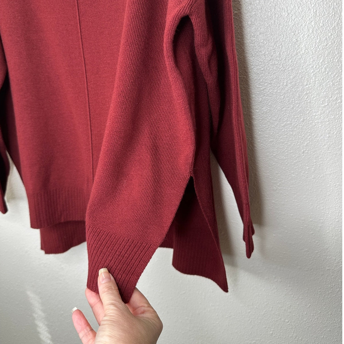 The Work Shop Burgundy Mock Neck Long Sleeve High Low Sweater S