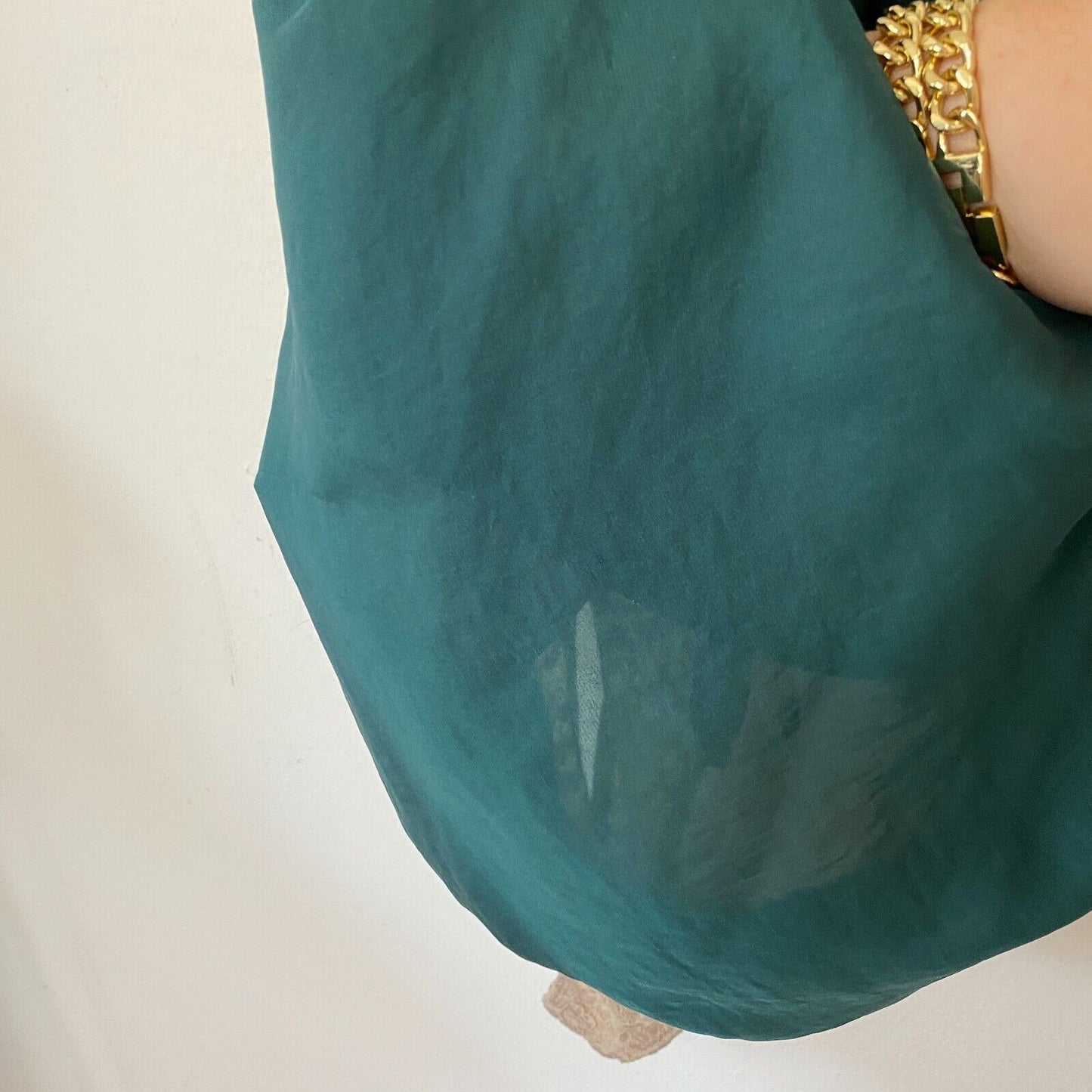 Free People Emerald Green Satin Blouson Bodysuit Tan Snap Lace Brief M