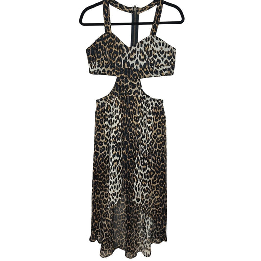 Xtaren Cheetah Print Strappy Hi-Low Open Side Sweetheart Neck Zip Back Dress S
