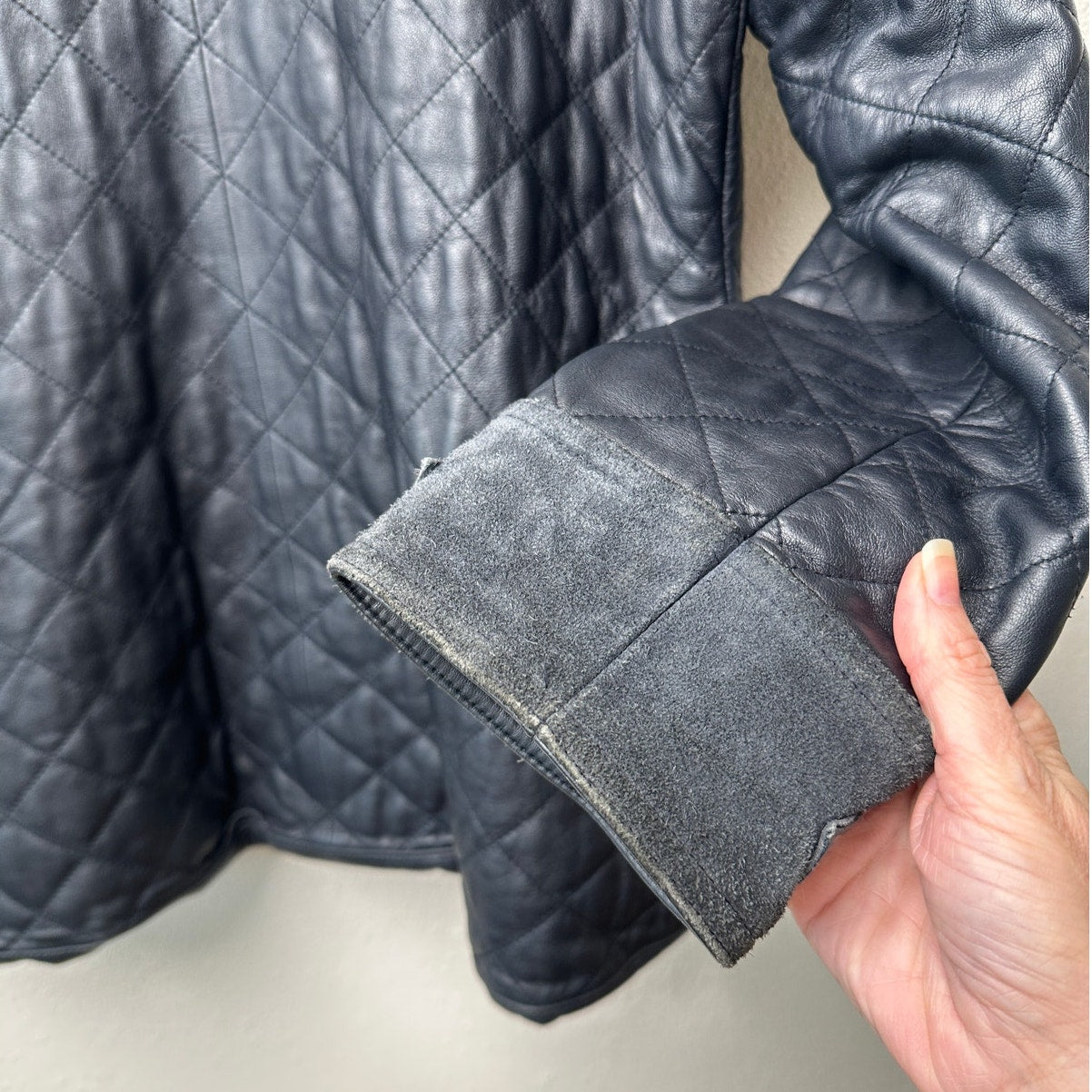 Coach Quilted Leather Jacket Black Women M Suede Trim