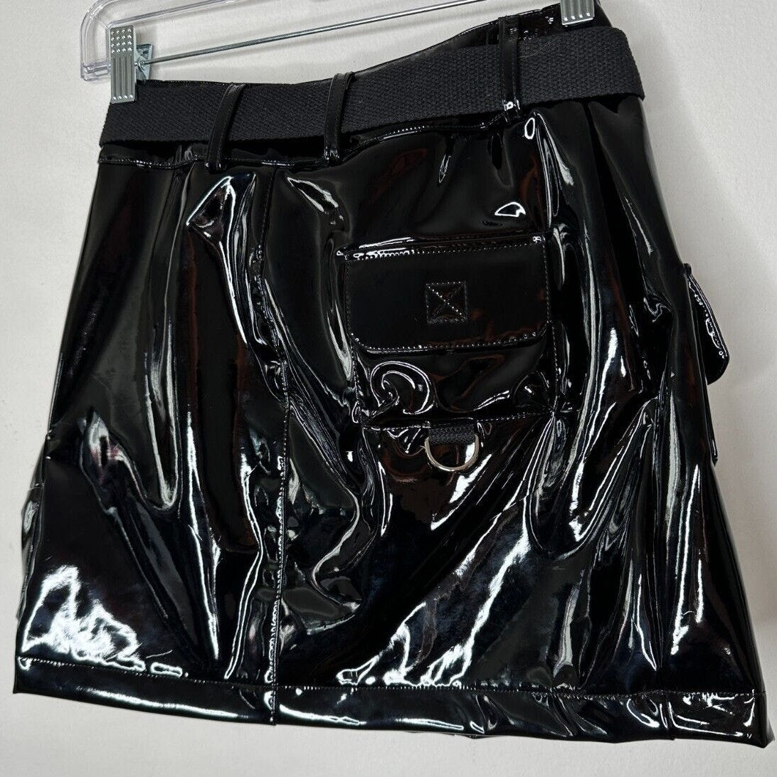 NWOT I AM GIA Edam Skirt PVC Mini High Waist Utility Pockets Silver Trim S