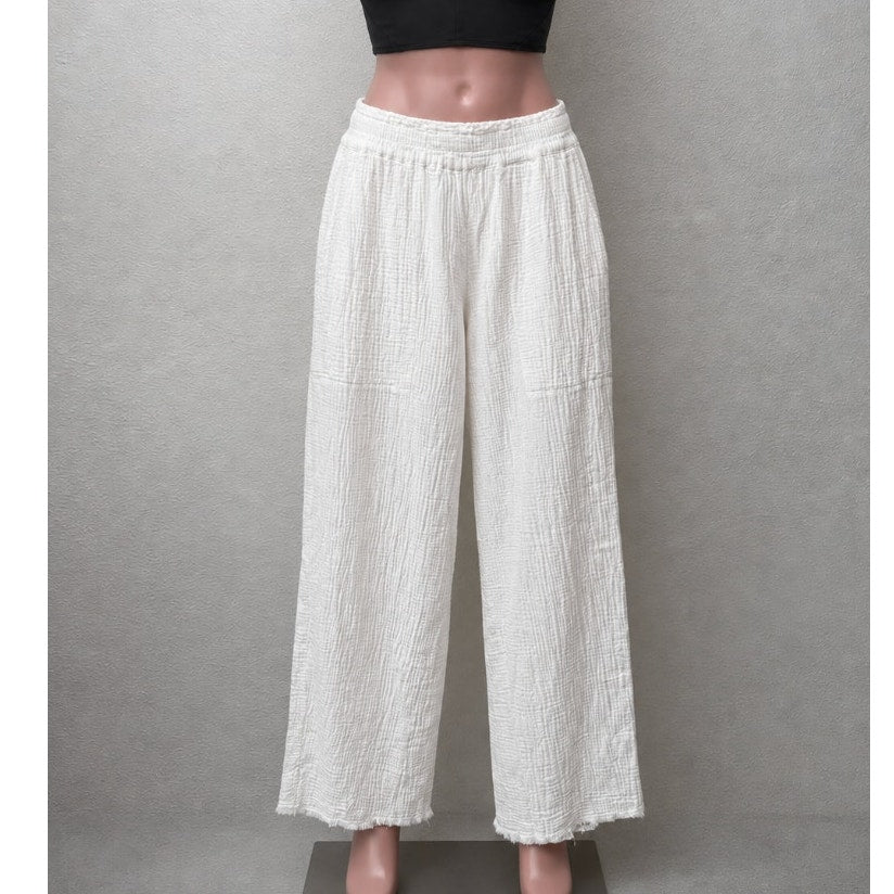 Rails Leon White Gauze Wide Leg Pants Elastic Waist US S