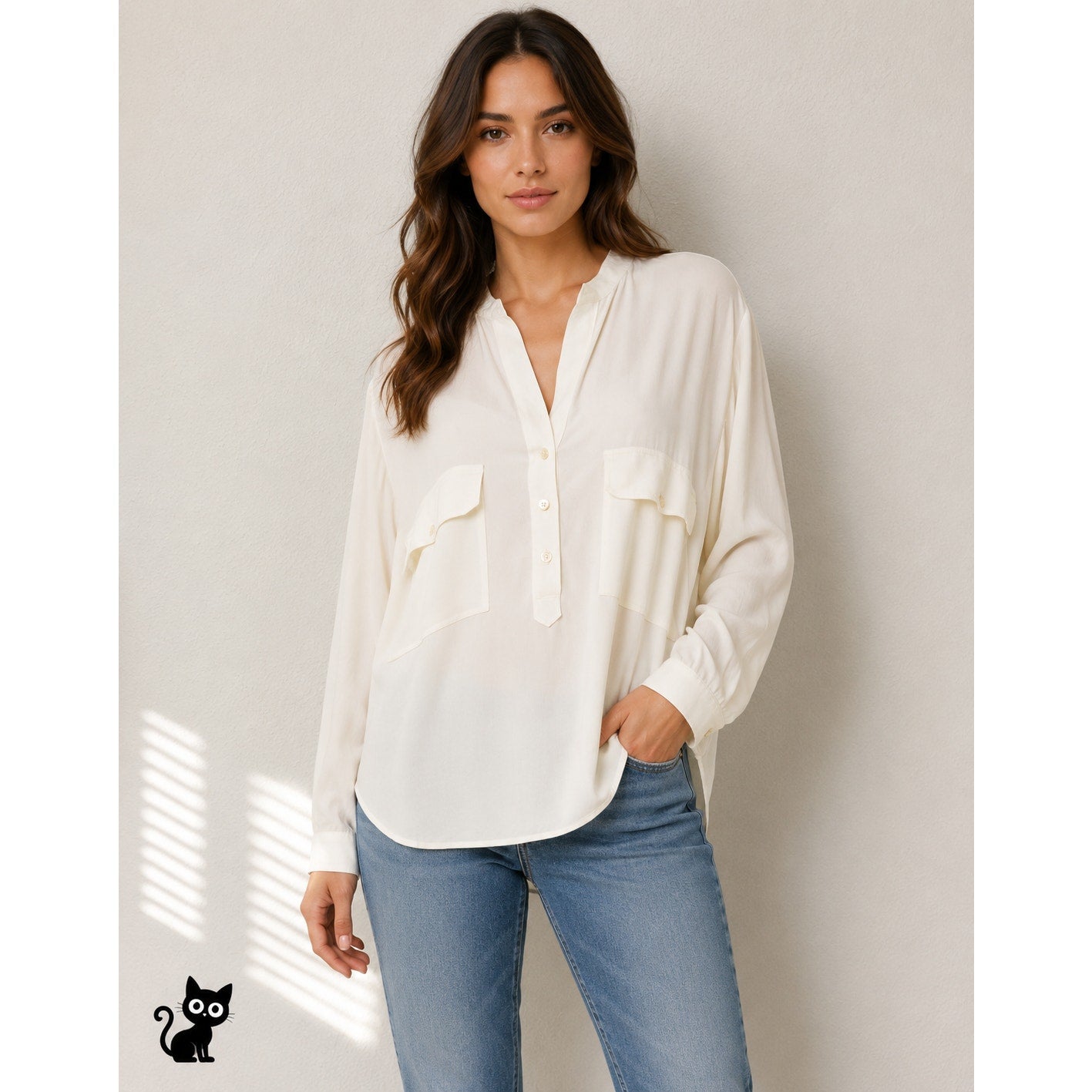 Stella McCartney Off-White Mandarin Collar Blouse Women's US 10 (EU 42)