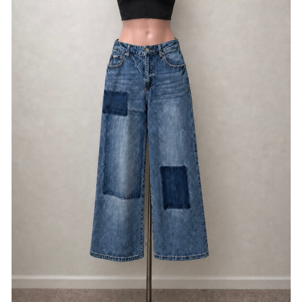 Insane Gene Blue Patchwork Wide Leg Jeans Women's 7