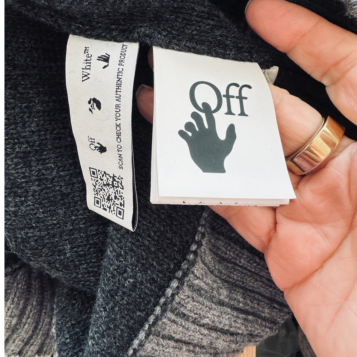 Off White Wool Black & Gray Colorblock Crew Neck Sweater Jumper XL