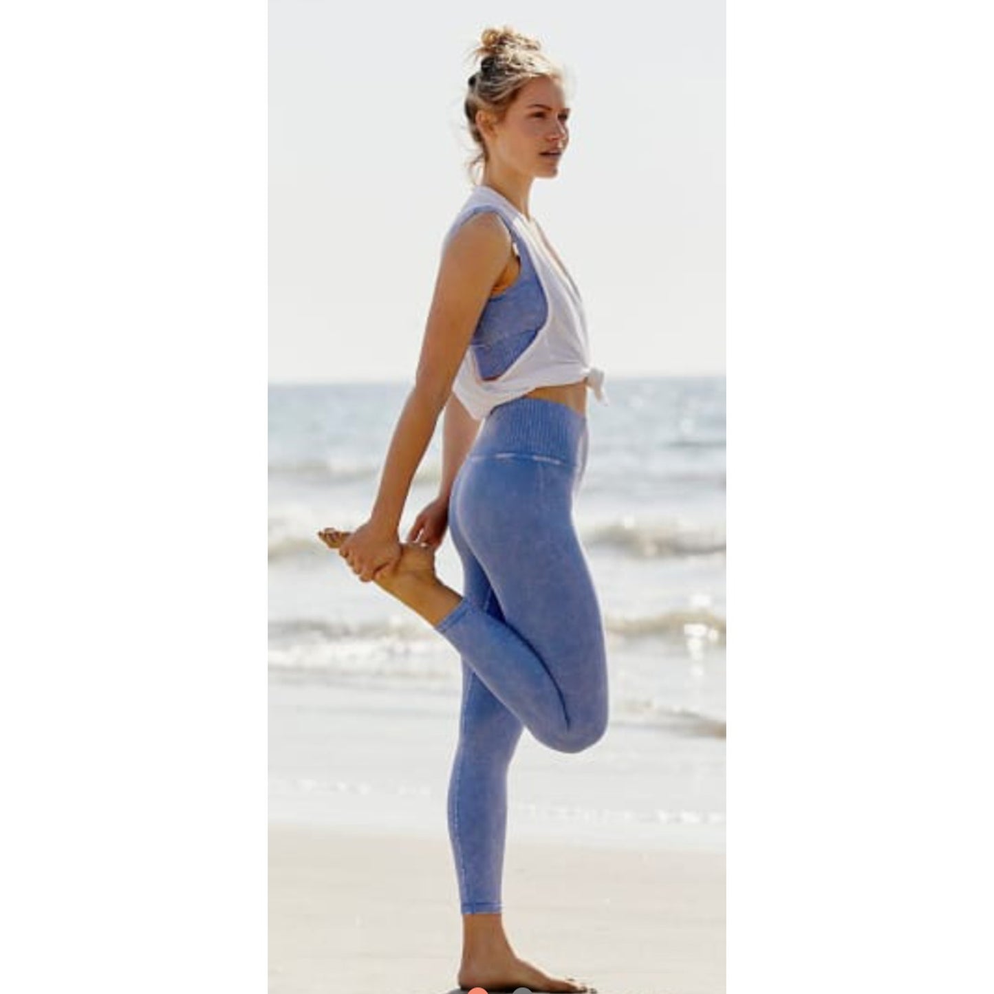 Free People Vintage Denim Blue Good Karma Leggings Wide Rib Waist Soft XS / S