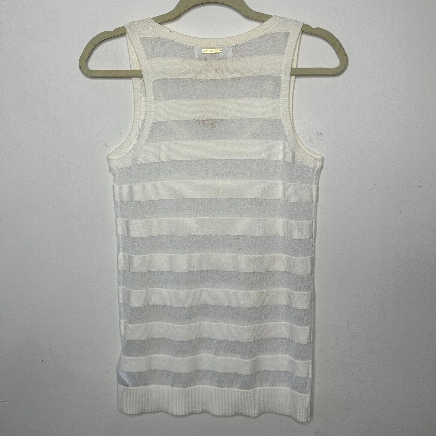 NWT Michael Kors Cream and Sheer Stripes Sleeveless Deep Scoop Neck Tank Top SM