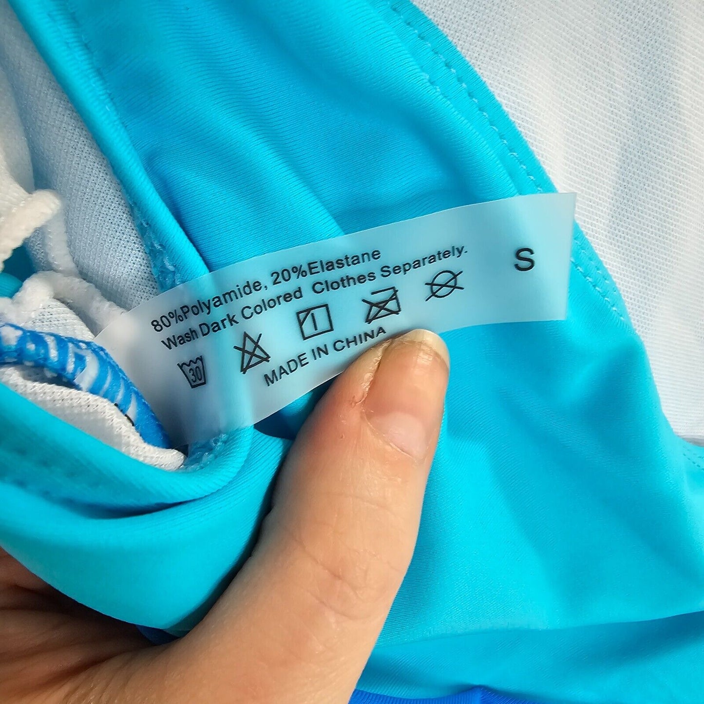 Blue & Teal Color Block Sheer Design One Shoulder Swim Suit One Piece Small