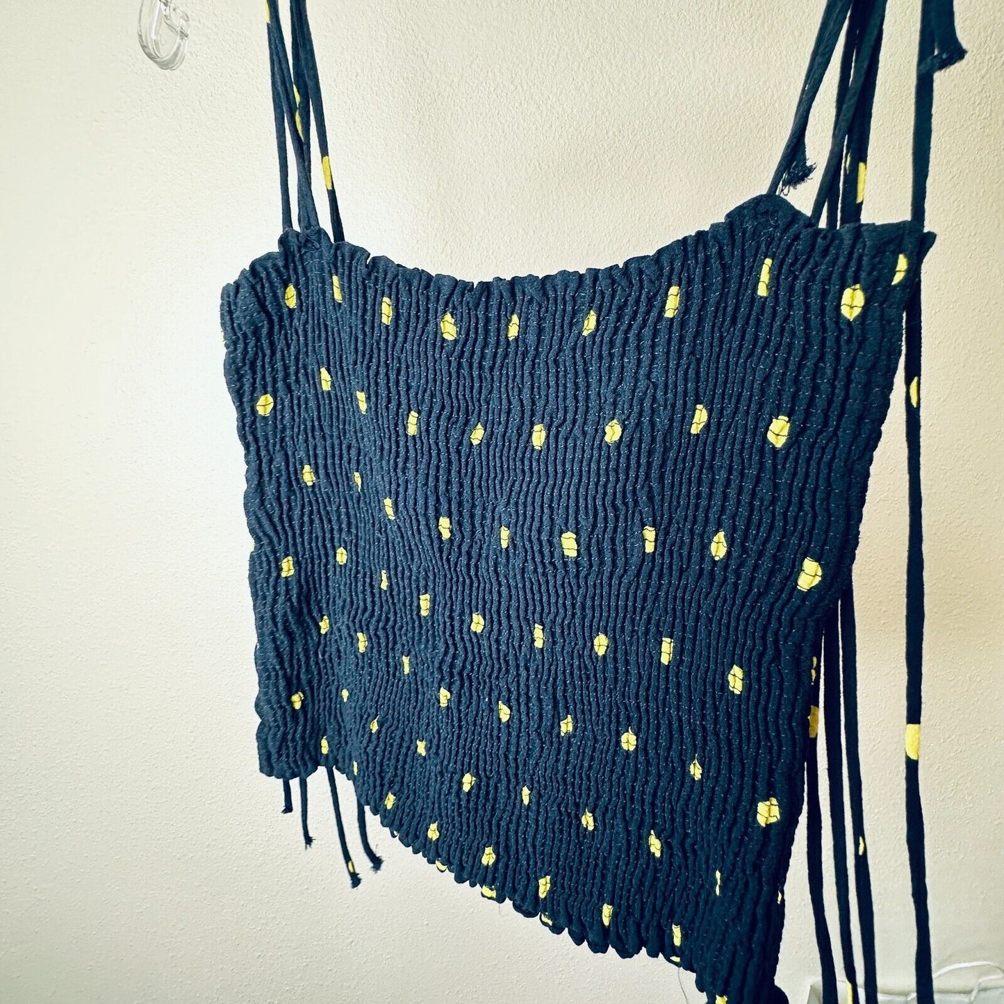 Zara Navy & Yellow Polka Dot Smocked Tube Top XS