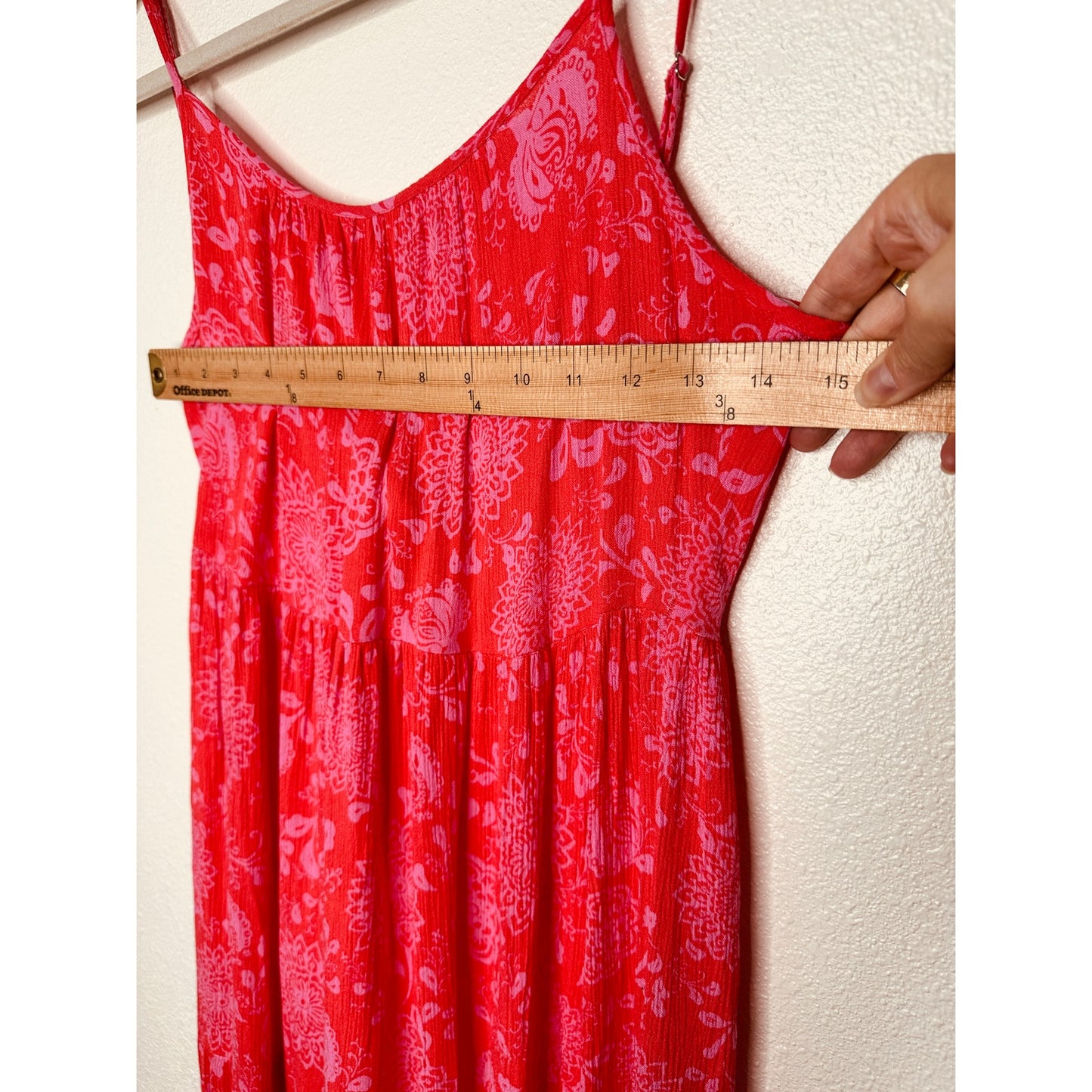 Lush Red & Pink Scoop Neck Open Tie Back Floral Print Boho Midi Sun dress S