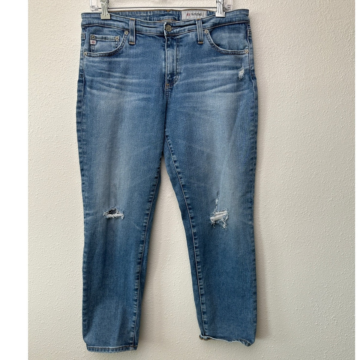 AG Prima Crop Cigarette Jeans Medium Wash Whiskered Size 32R